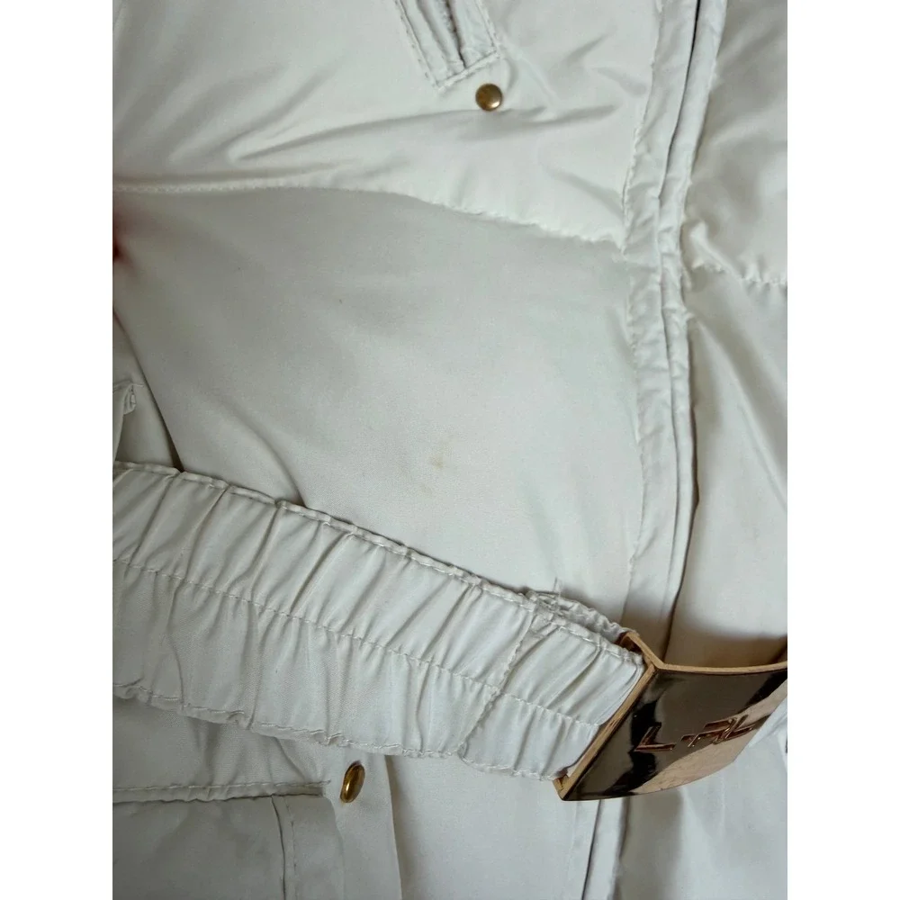 Lauren Ralph Lauren Petite Ivory Down Puffer Jacket Belted Hooded PS S